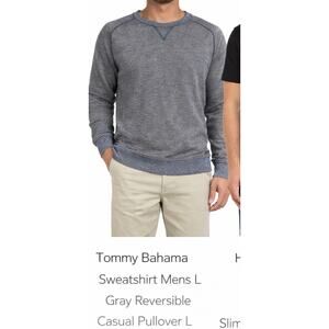 Tommy Bahama Reversible Crewneck Sweater Mens L Gray Casual Pullover